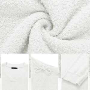 Women's 2-Piece Set Fuzzy Fleece Pajamas Set Long Sleeve Loungewear Blue Blue Blue M