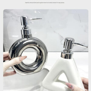 Modern Ceramic Soap & Lotion Dispenser - Unique Geometric Designs, 300ml Capacity(Donut lotion bottle milky white)